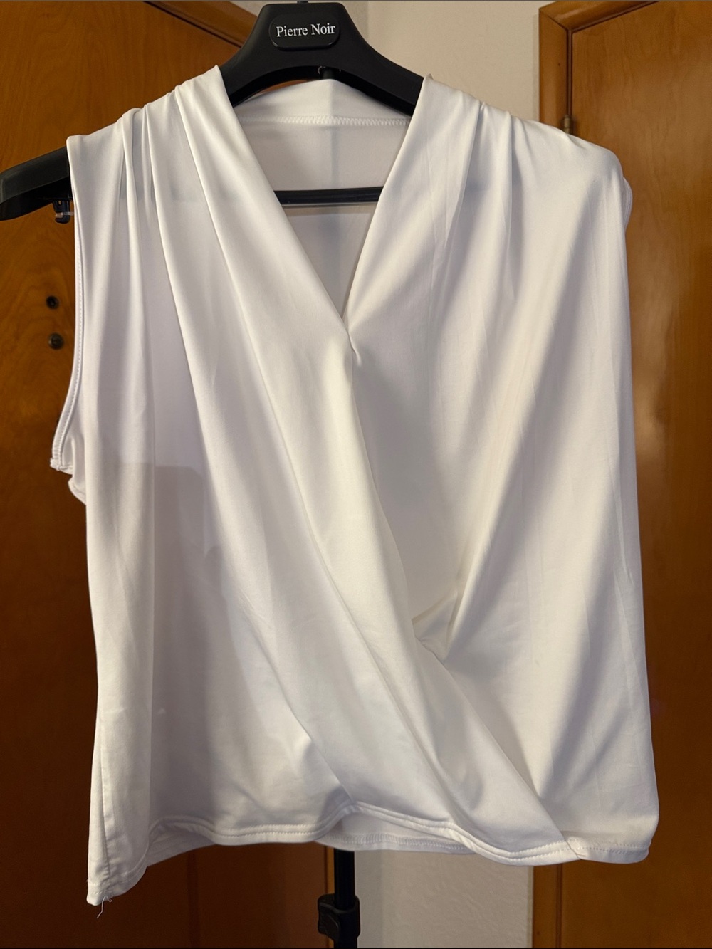 Sleeveless White Wrap-Front Top by
